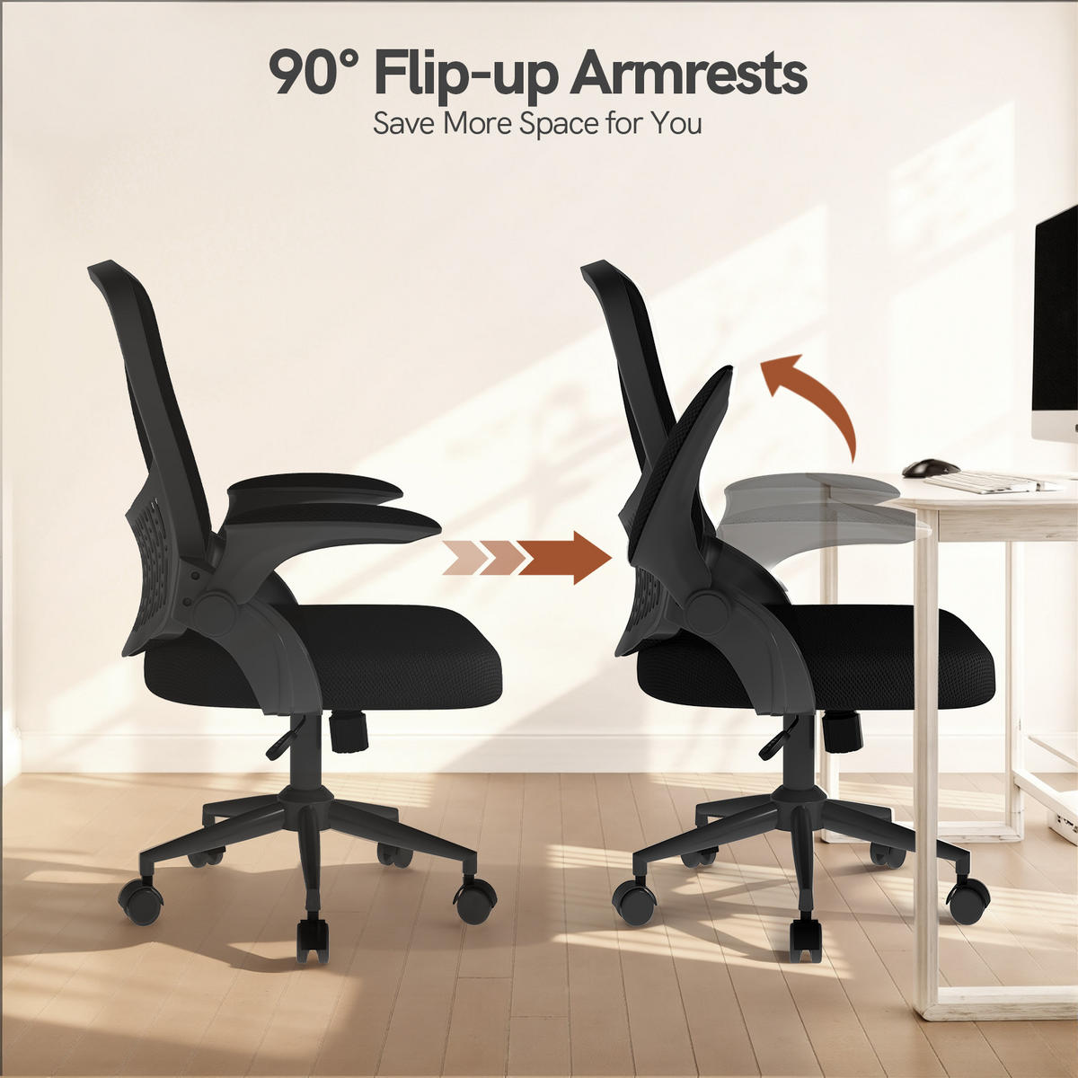 BÜROSTUHL Schwarz ergonomisch mit Aufbewahrung Mesh - Schwarz, Metall (26/51/51cm) - Rattrix