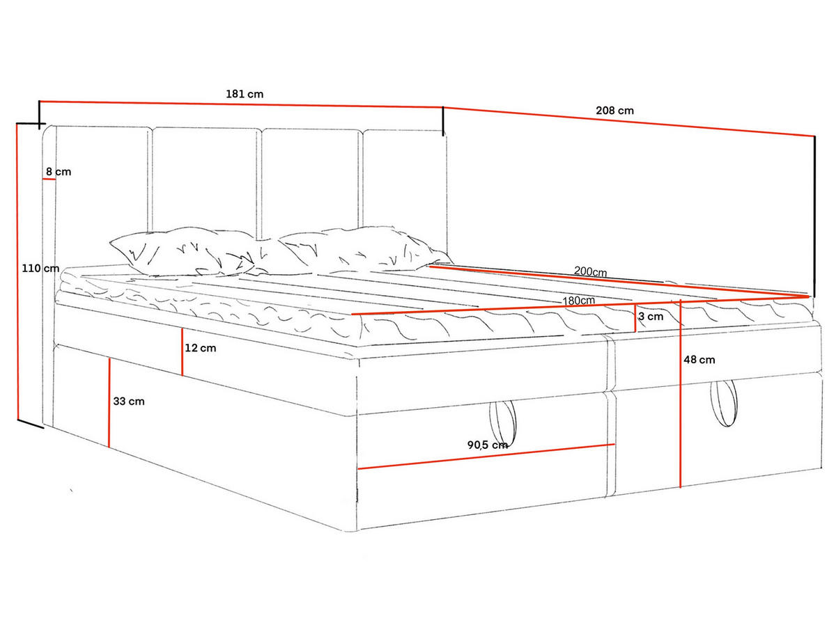 BOXBETT Malmo mit 2 Bettkästen, 180x200, Dunkelgrau, Velourstoff, Doppelbett mit Bonell-Matratze - Dunkelgrau, Holz/Kunststoff (180/200cm)