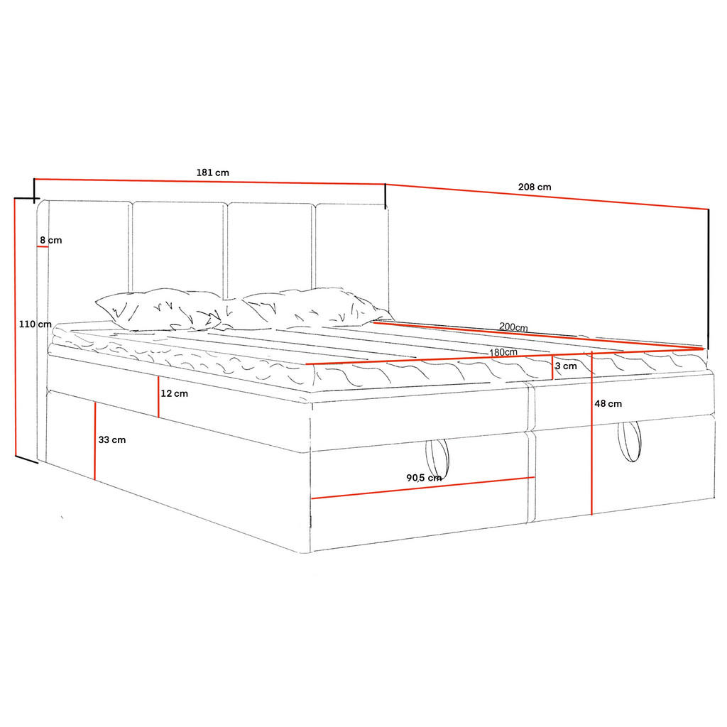 Thumbnail - Boxbett, Dunkelgrau, Textil, Höhe ca. 12 cm, 180x200 cm, Oeko-Tex® Standard 100, Schlafzimmer, Betten, Boxspringbetten