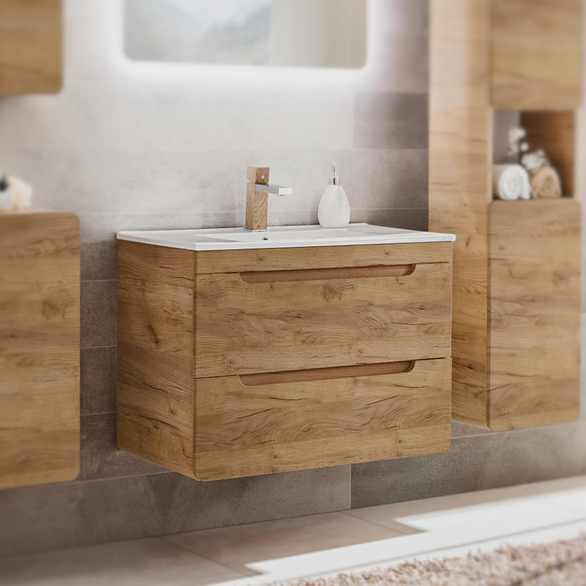 WASCHBECKENUNTERSCHRANK ARVIDA SZK8 Eiche - Eichefarben, Glas/Holzwerkstoff (80/59/46cm) - Komodee