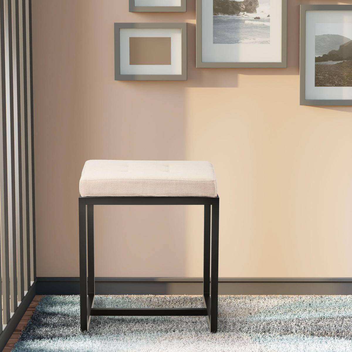 SITZWÜRFEL eckig 40/40/48 cm Stoff creme - Creme/Schwarz, Textil/Metall (40/48/40cm) - CLP