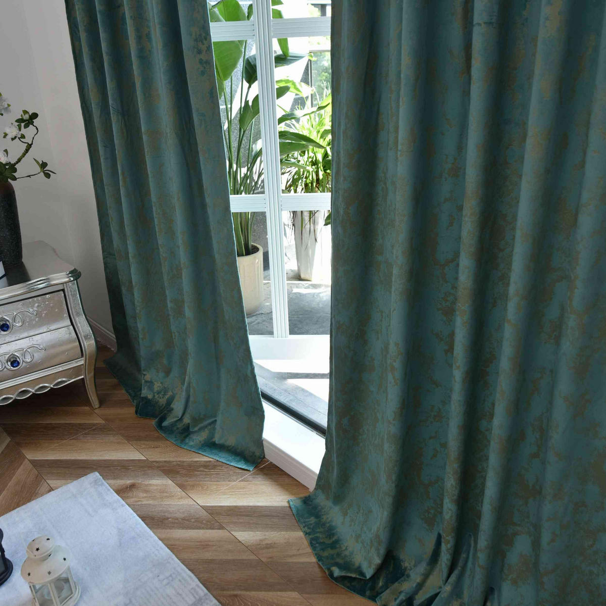 VORHANG SAMT MILANO STAR HxB 245x140 cm Grün Gold - Grün, Textil (140/245cm) - Gardinenbox
