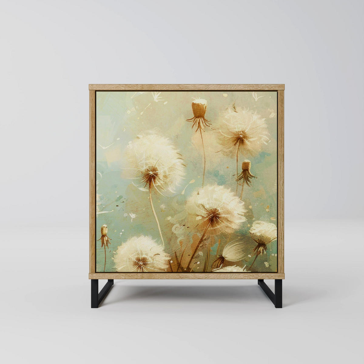SIDEBOARD DREAMY MEADOW, Eichefarben, 57,5x42x75,5 cm, Goldfarbene Metallfüße - Eichefarben/Goldfarben, Holzwerkstoff/Metall (57.5/75.5/42cm) - SpaceRebels
