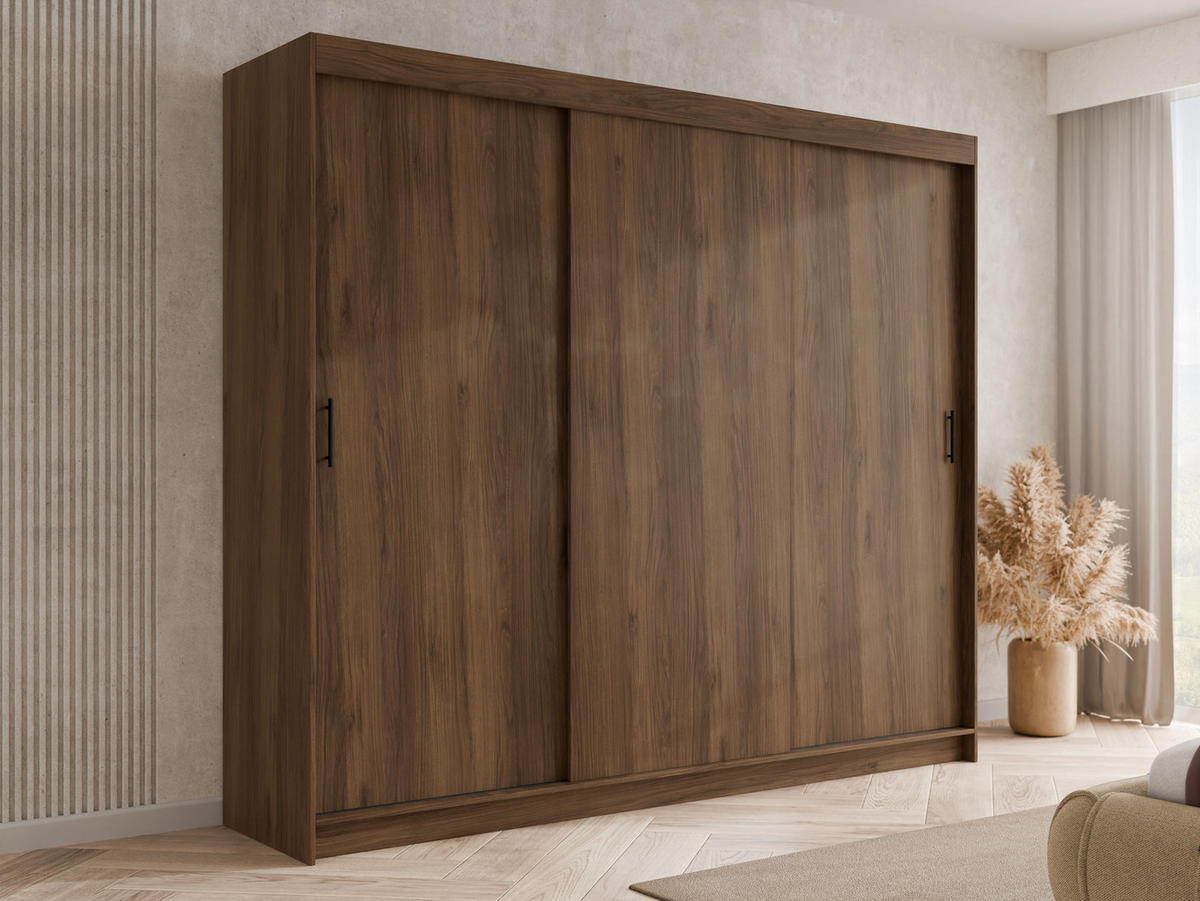 SCHIEBETÜRENSCHRANK Infinity I 250 - Nussbaumfarben/Schwarz, Holzwerkstoff/Kunststoff (250/200/58cm) - MIRJAN24