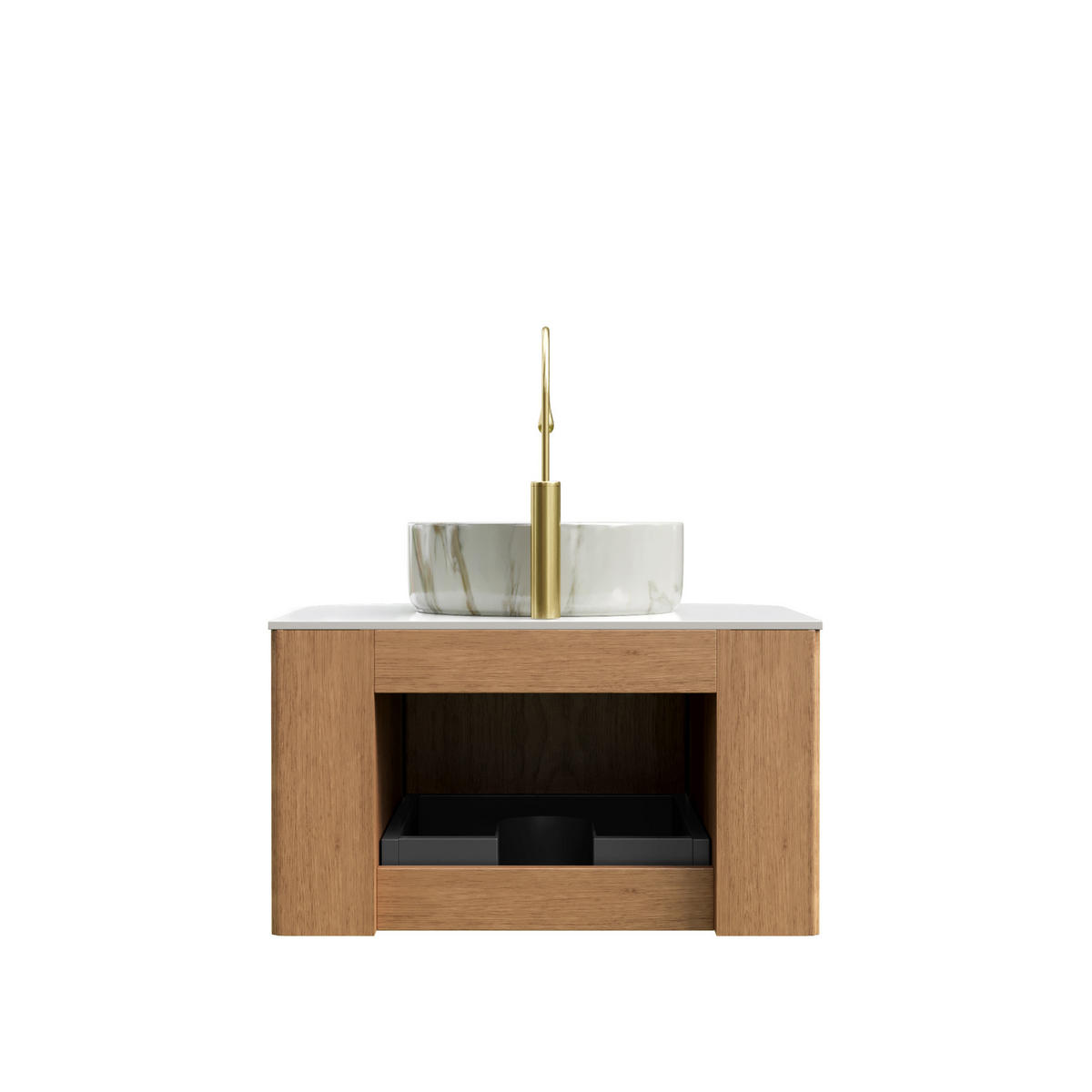 WASCHTISCHKOMBI 61x48x49.1 cm Naturholz & Weiß aus Keramik & Sintered Stone mit 3D-Streifen - Naturfarben, Stein (48/49.1/61cm) - Modfu