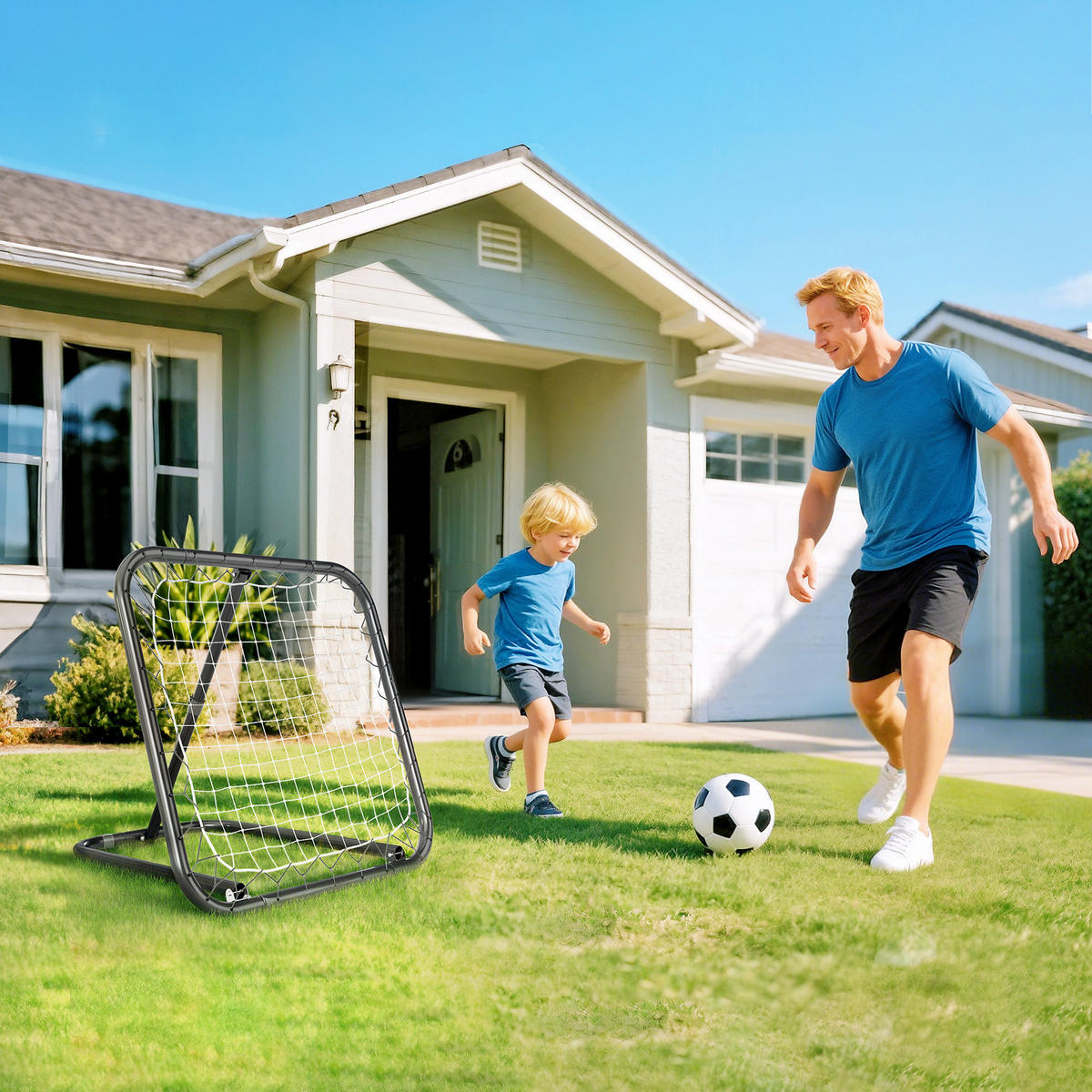 FUSSBALL Rebounder klappbar Kickback Tor Rückprallwand verstellbar Metall Schwarz - Schwarz, Metall (84/78cm) - HOMCOM