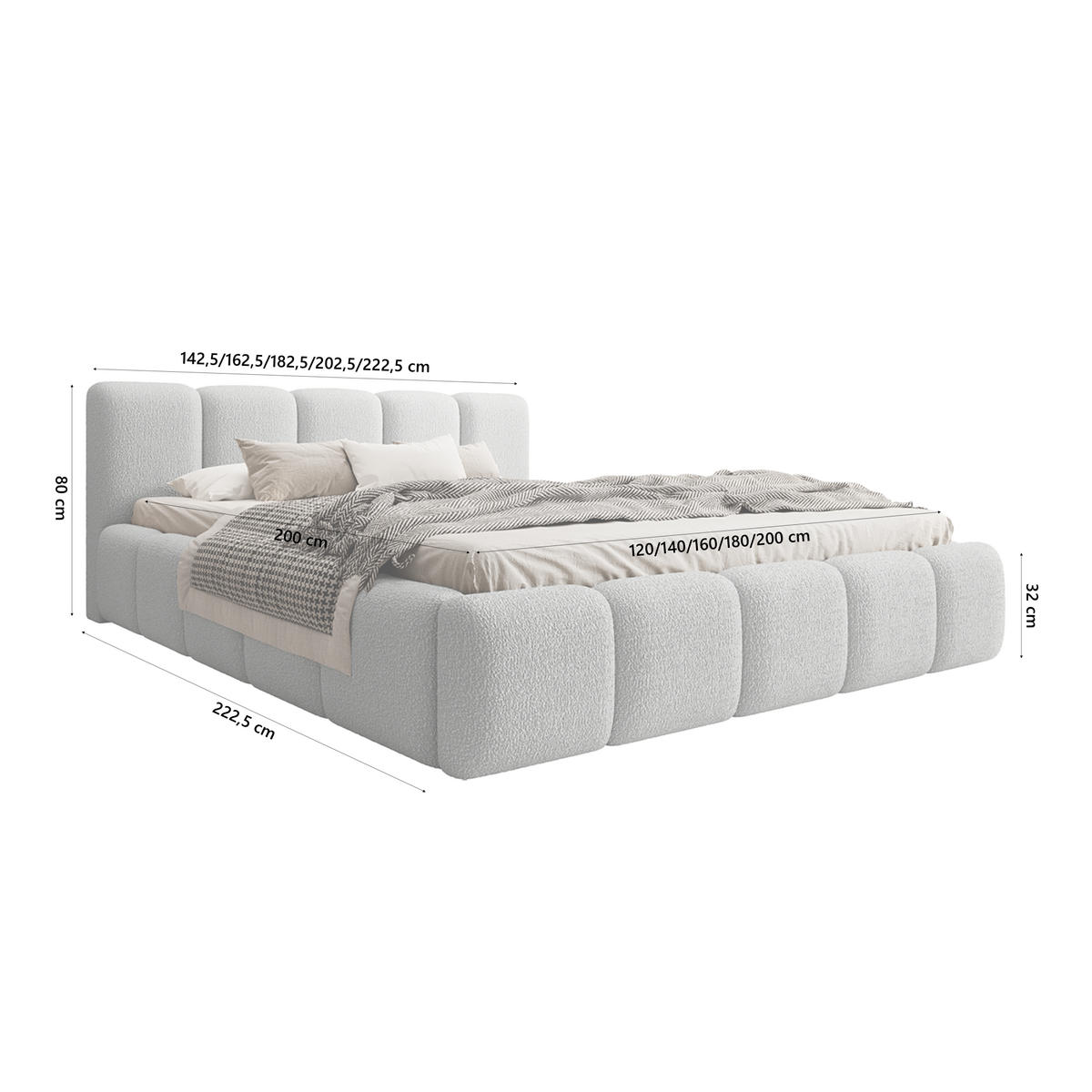 POLSTERBETT MOTSERRAT 180x200 cm, Grau - Grau, Textil (200/180cm) - Fedve