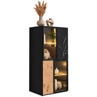 VITRINE schwarz, Vicking Eiche und Marmor schwarz 60 x 122 cm, Vitrinenschrank inklusive LED-Beleuchtung - Eichefarben/Schwarz, Glas/Holzwerkstoff (60/122/37cm) - Inn.Furn
