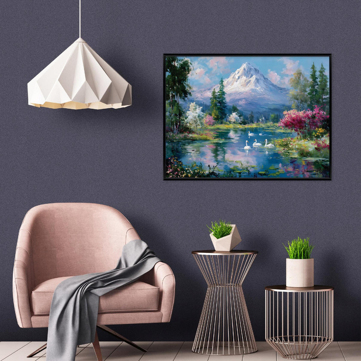 BILDER mit Rahmen Gebirge Landschaft Beige 100x70 cm - Multicolor, Holzwerkstoff (100/70cm) - Wallarena