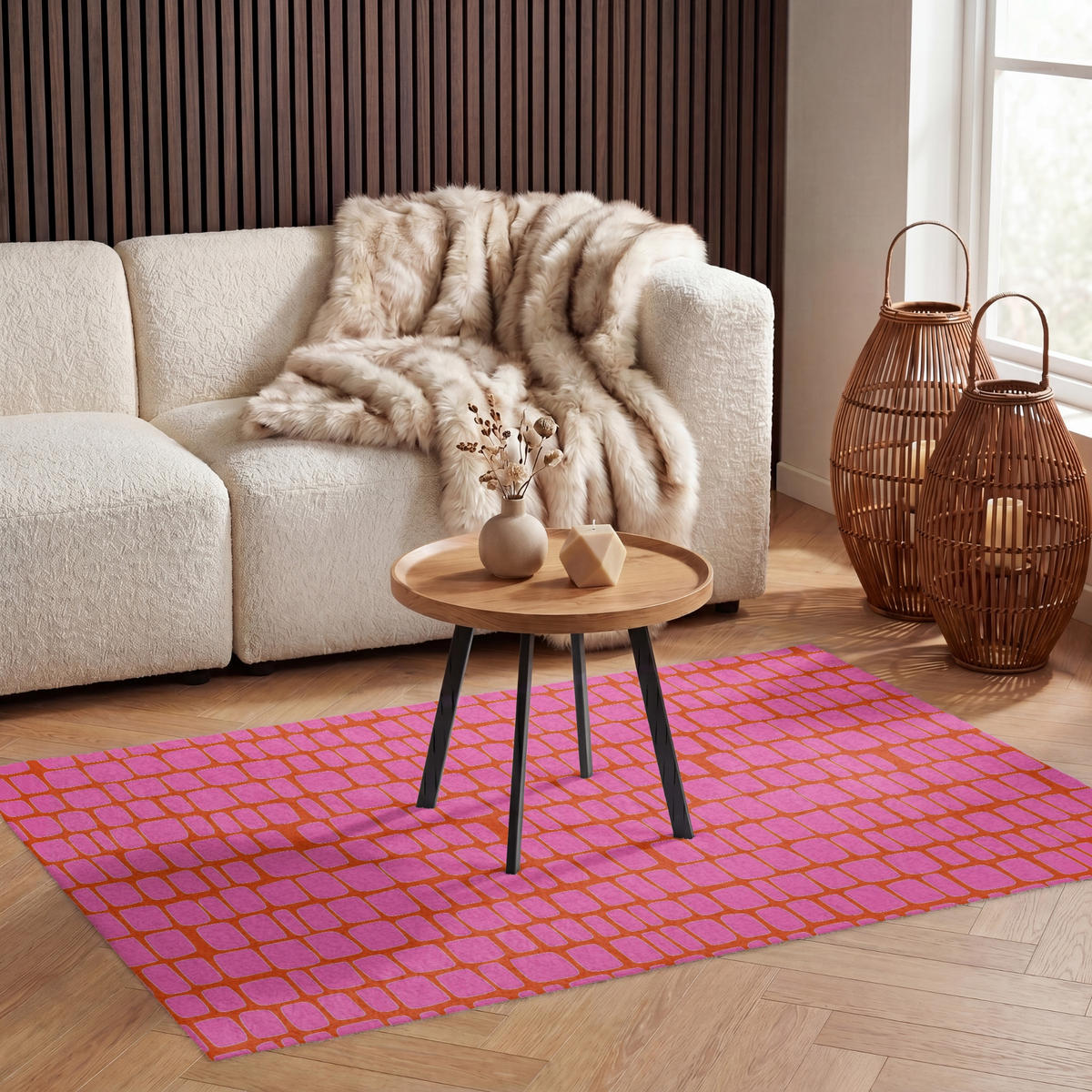 KOBERCE - Organic - Mriežka - Ružová - 120x80 cm - pink, textil/plast (120/0.4cm) - OnlyWow