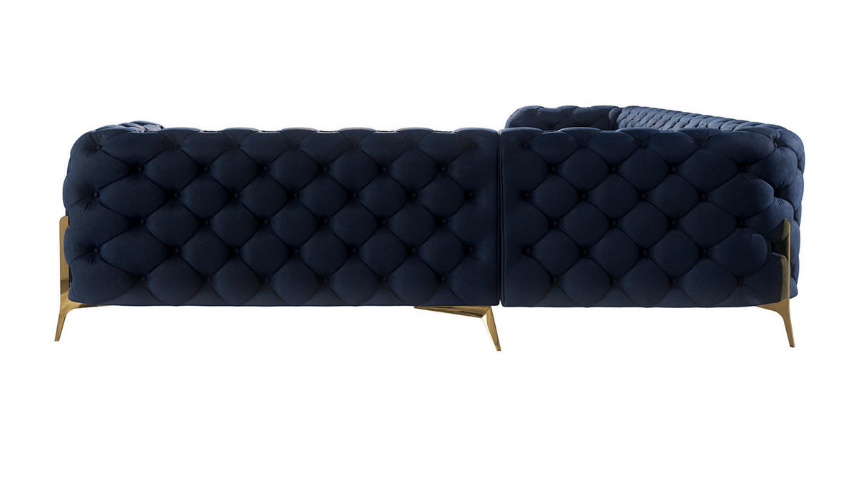 ECKSOFA Chesterfield Lexi Marineblau Samt, langer Schenkel links - Goldfarben/Dunkelblau, Holz/Textil (323/264cm) - S-Style Möbel