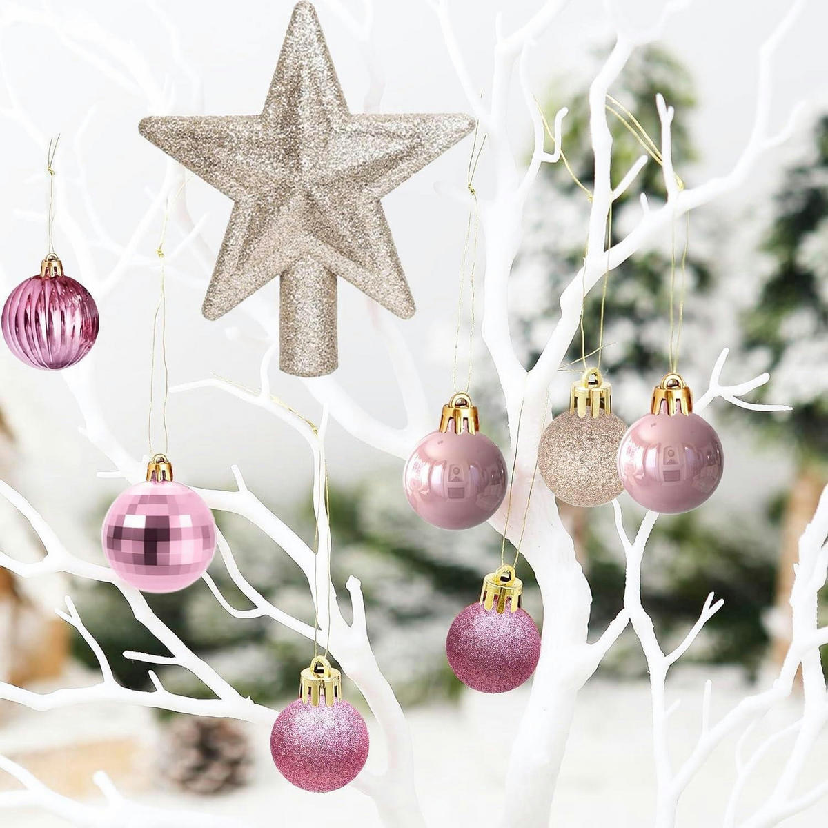WEIHNACHTSKUGELN 30er Set 3 cm Roségold & Gold mit Stern - Multicolor, Kunststoff (3/3/3cm)