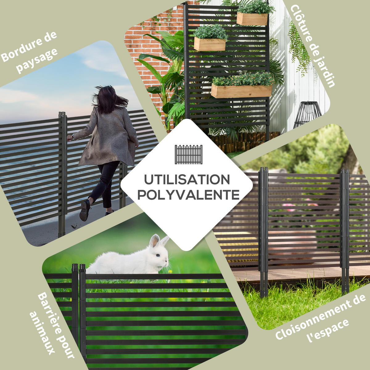 GARTENSICHTSCHUTZ,MODULAR Metall mit Füßen/Erdspießen 93x22x150cm - Schwarz, Metall (93/150cm) - Vallsero
