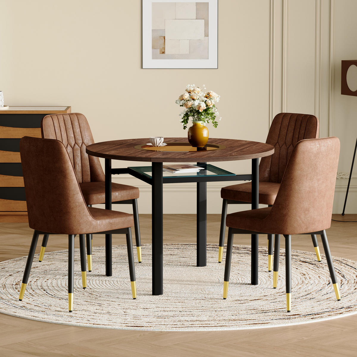 ESSGRUPPE DE-39384 5-teilig, mit 4 Tech-Stoff-Sesseln und Glasplatte Braun - Braun, Holzwerkstoff (100/76/100cm) - ComfortXL