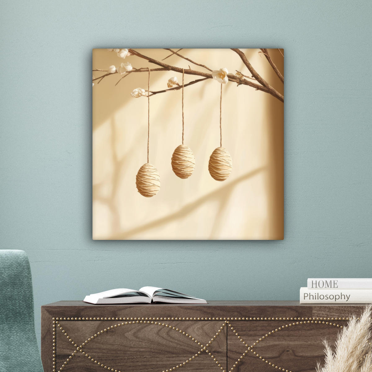 LEINWANDBILD Beige - Osterkuchen - Eier Wandbild Wohnzimmer 50x50 cm - Beige, Textil (50/50cm) - MuchoWow