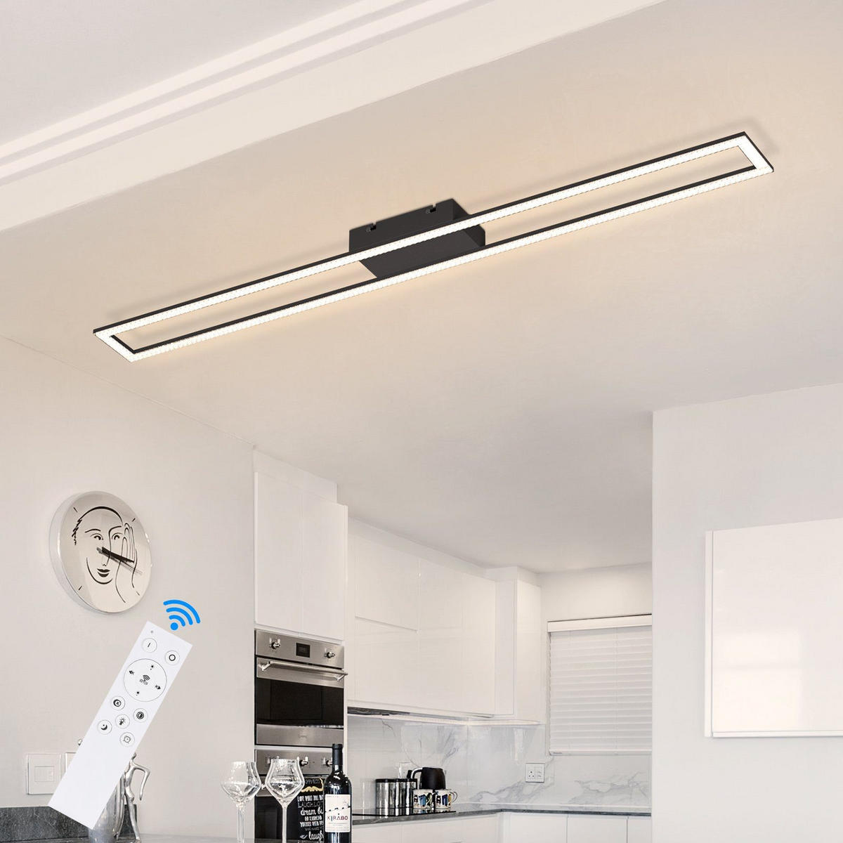 LED-DECKENLEUCHTE Helga 108/11/5 cm - Schwarz, Metall (108/11/5cm) - Nettlife