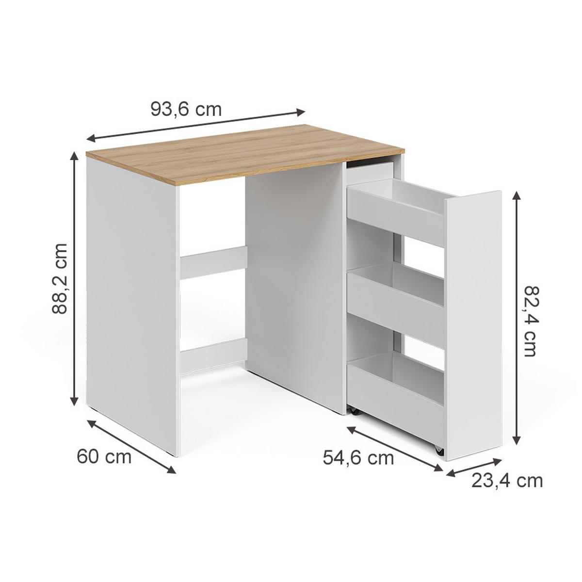 WASCHMASCHINENSCHRANK Viktor, Weiß/Artisan-Eiche, 93.6 x 88.2 cm mit Rollcontainer - Weiß/Eiche Artisan, Holzwerkstoff (93.6/88.2/60cm) - Vicco
