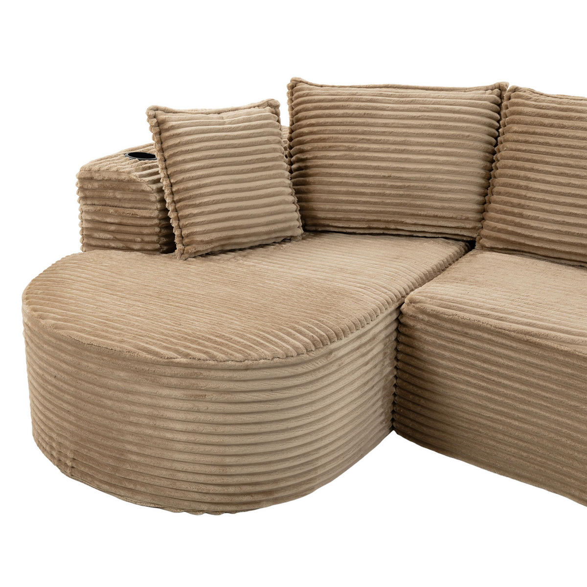 SOFA bogiges Design 250 x 152 cm Cord Khaki mit Getränkehaltern - Braun, Textil (152/250cm) - Meubliv