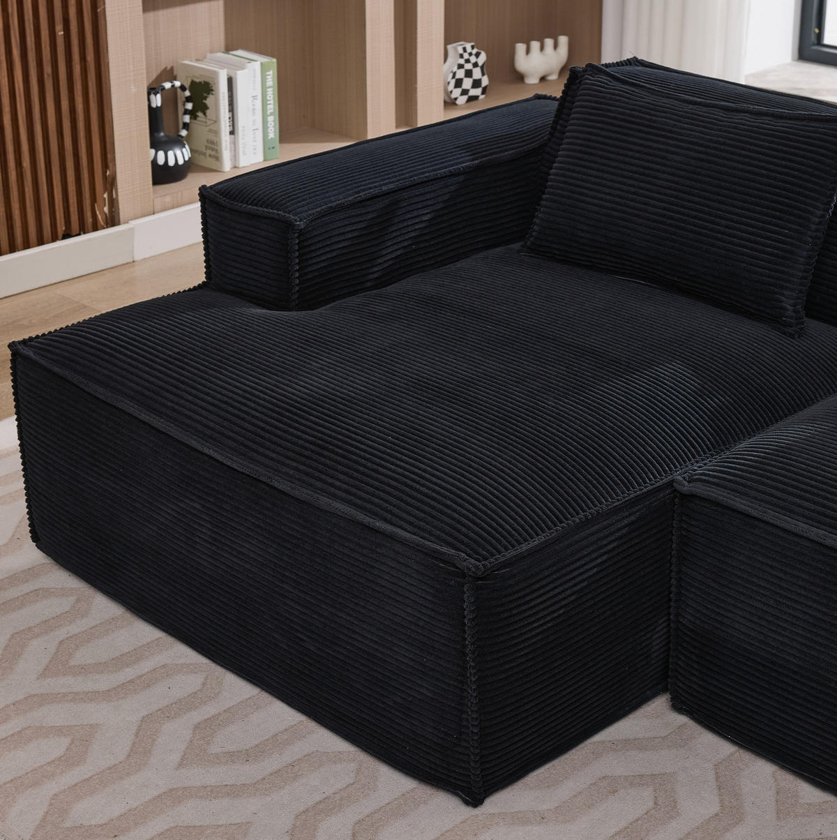 ECKSOFA aus Polyester 235 cm Schwarz mit Taschenfederkern und pflegeleichtem Bezug, kompakt für kleine Räume - Schwarz, Textil (235/129cm) - Modfu