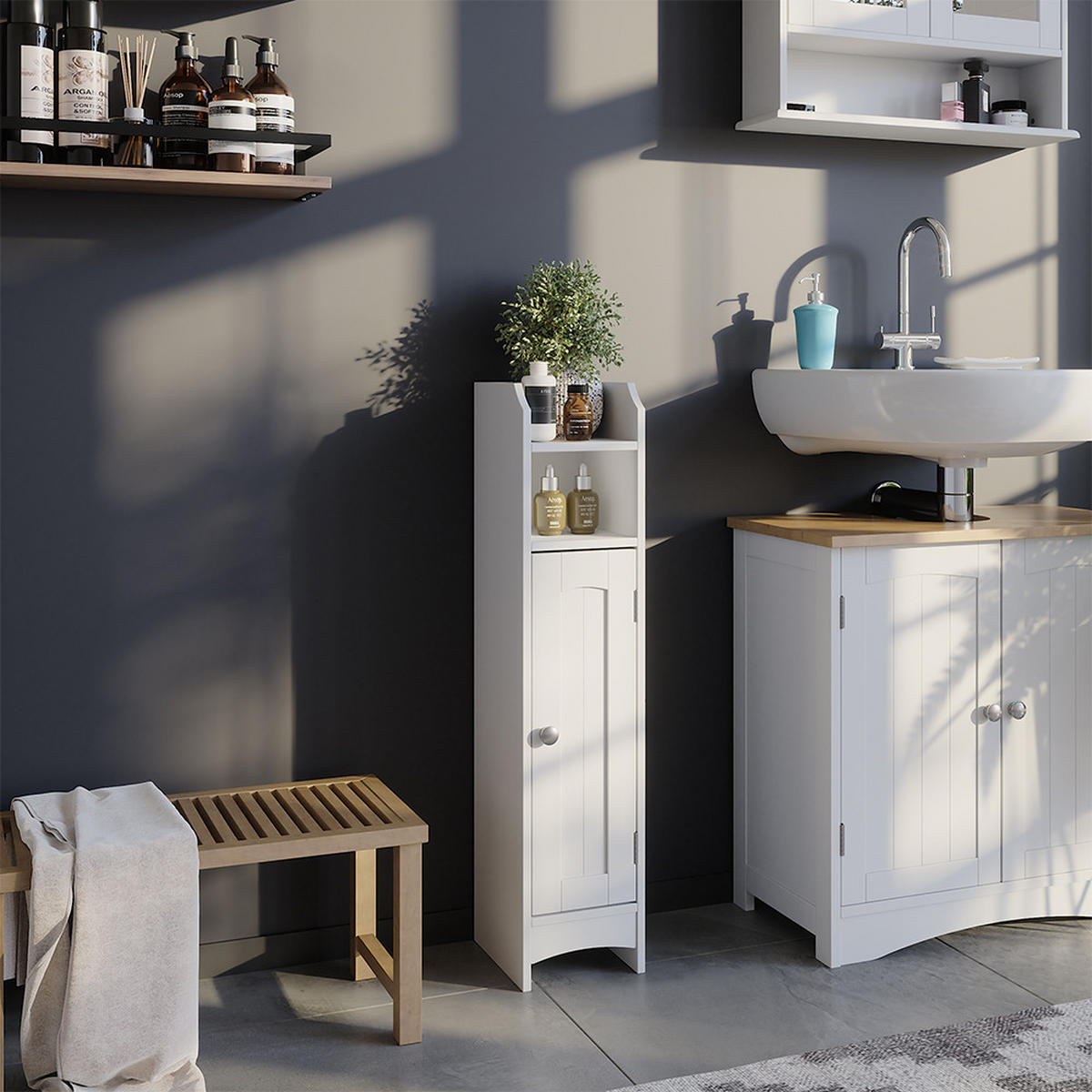 MIDISCHRANK Bianco Weiß 18 x 81 cm mit 5 Fächern - Weiß, Holzwerkstoff (18/81/20cm) - Vicco