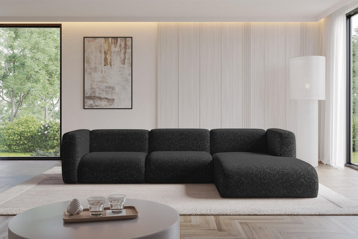 ECKSOFA Ottomane Rechts MIRA-L2 318x179x89 Schwarz Velours - Schwarz, Holzwerkstoff/Kunststoff (318/179cm) - ALTDECOR