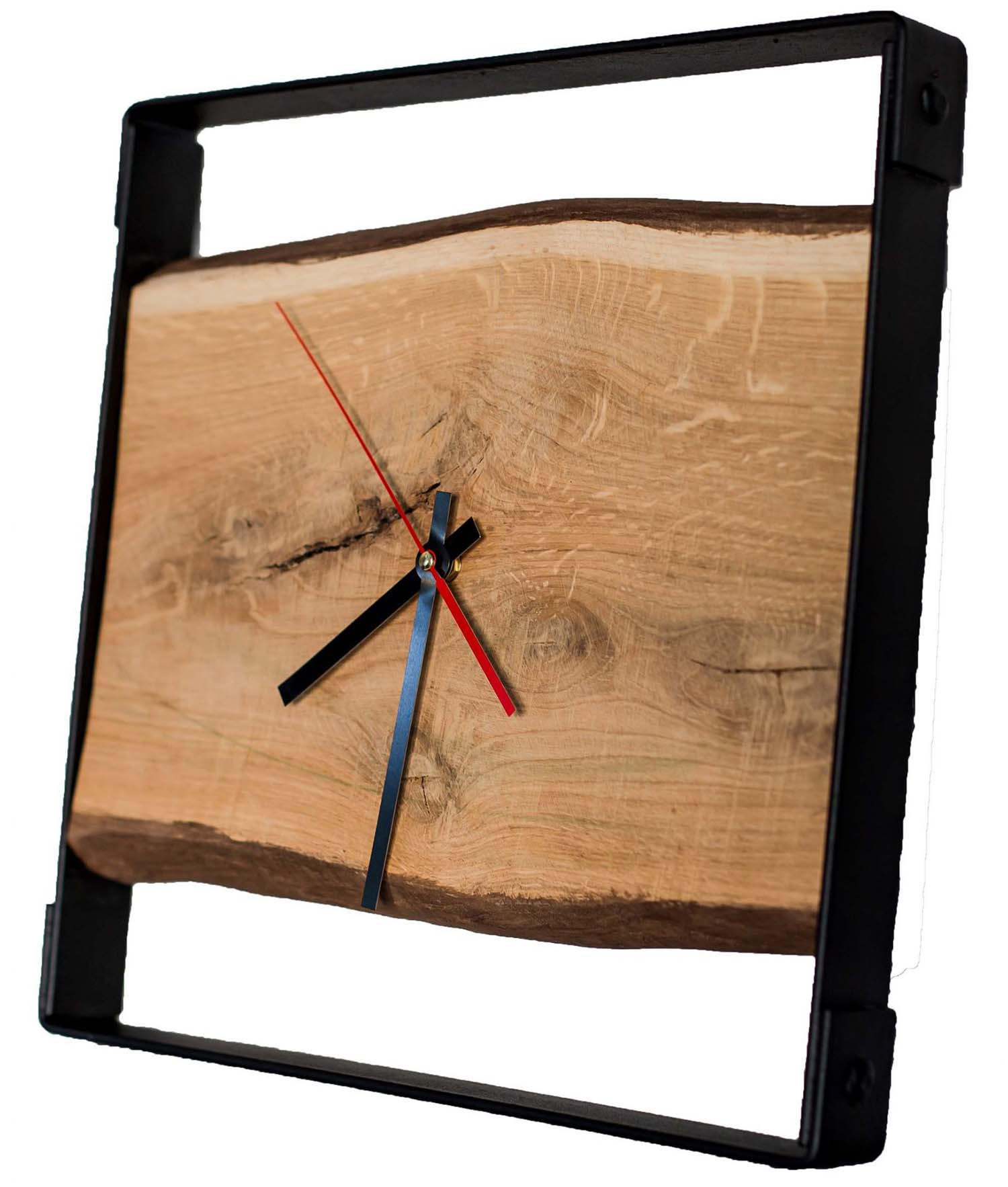 WANDUHR - Eiche / Metallrahmen mit Nuten - 37 x 37 x 4cm - Naturfarben, Holz (37/37/4cm) - holz4home