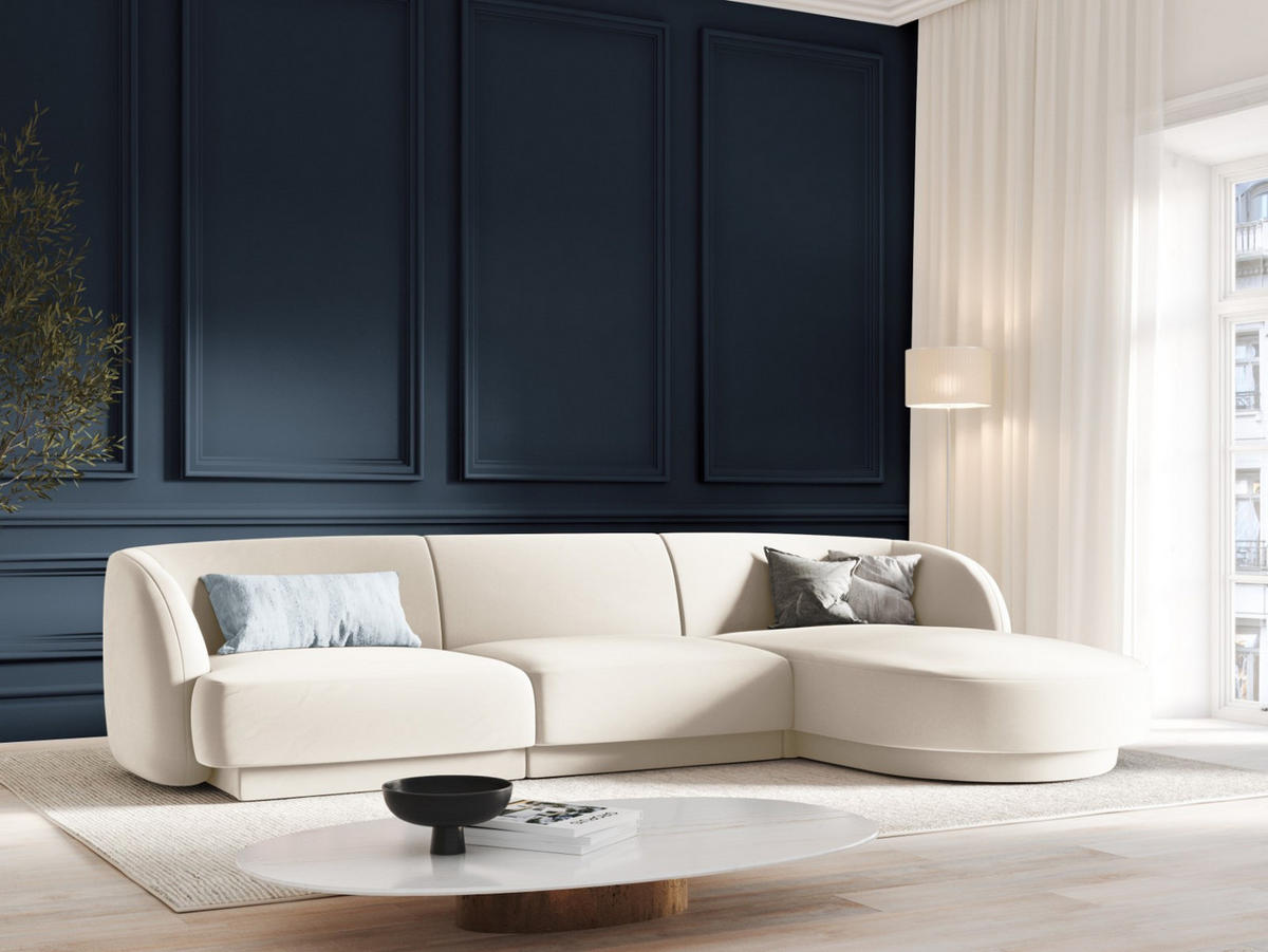 ECKSOFA rechts Miley aus Samt leichtes beige 4 Sitzplätze - Beige, Textil (156/255cm) - Micadoni