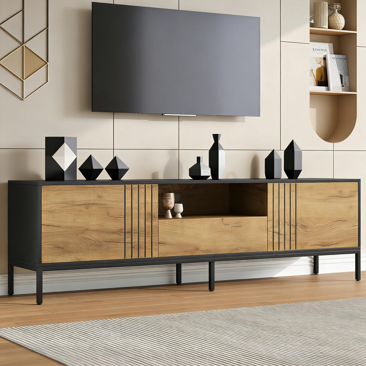 TV-ELEMENT 170/35/50 cm Eiche mit 2 Schränke und 1 Schublade - Alteiche, Holz (170/50/35cm) - Oxeza
