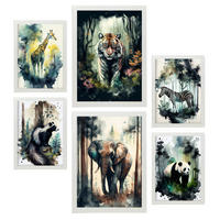 POSTER Set Mit 6 Wilde Welt Illustrationen Von Tieren In Naturlandschaften, Realistischer Aquarellstil Innenarchitektur A3 & A4 Weißer Rahmen - Weiß, Papier (29/3cm) - Nacnic