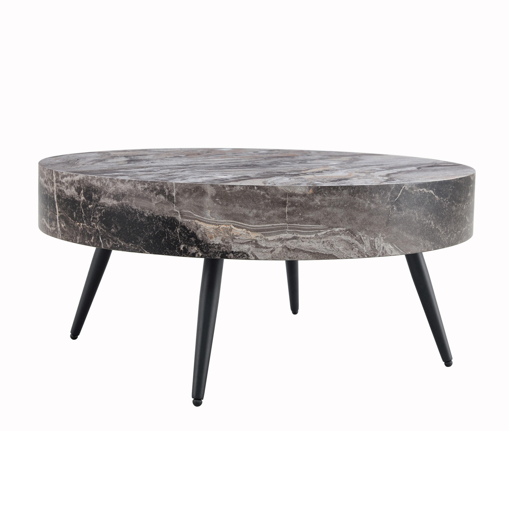 OKWISH KONFERENČNÍ stolek 70/70/35,5 cm šedý z MDF a kovu s mramorovým dekorem