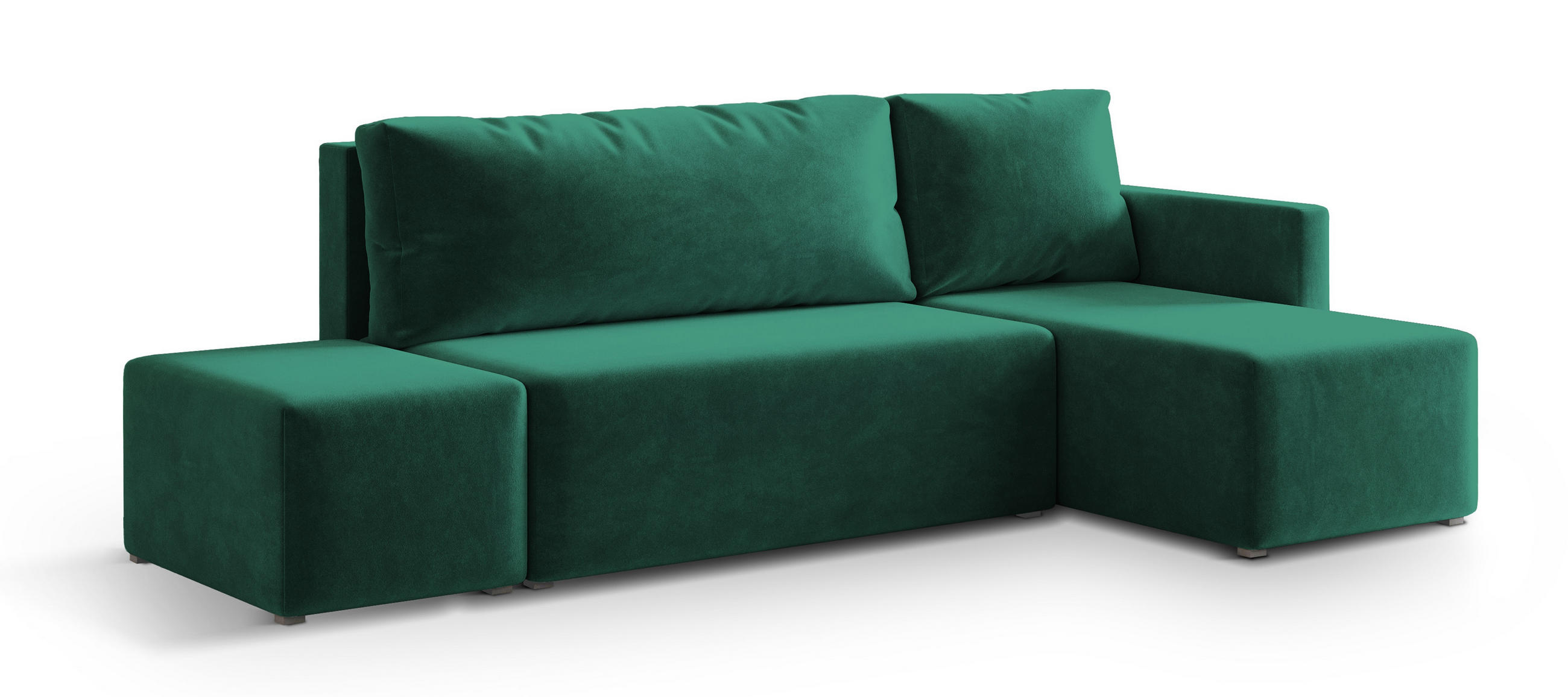 ECKSOFA VELOTTI R-S Grün Plüsch-Stoff mit Schlaffunktion - Grün, Holz (261/143cm) - MASSENO
