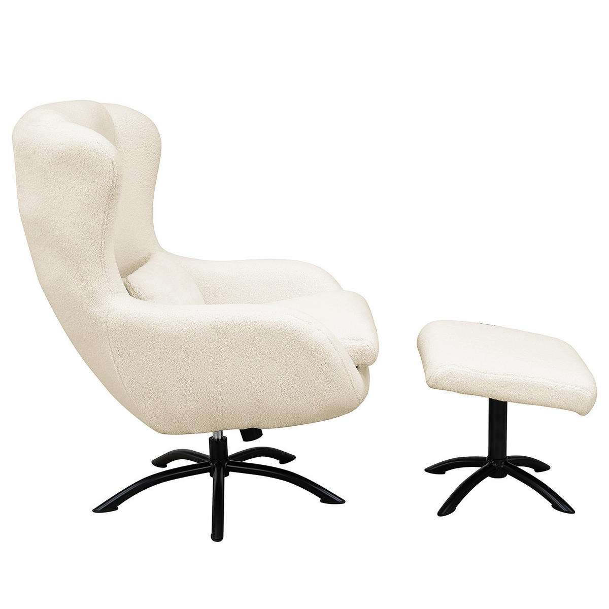 SESSEL mit Hocker - Teddystoff / Eisen - Weiß / Schwarz - Schwarz/Weiß, Textil/Metall (75/106/86cm) - home24