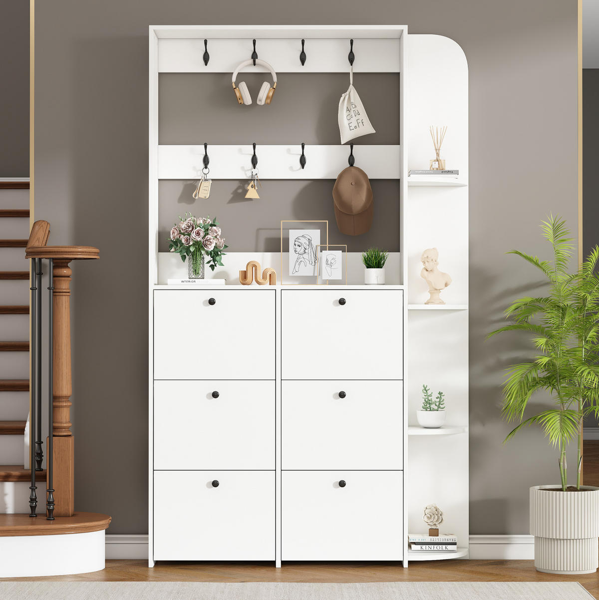 GARDEROBENSCHRANK 120/24/200 cm aus Spanplatte mit 6 Klappfächern und 8 Haken Weiß - Weiß, Holzwerkstoff (120/200/24cm) - Modenvie