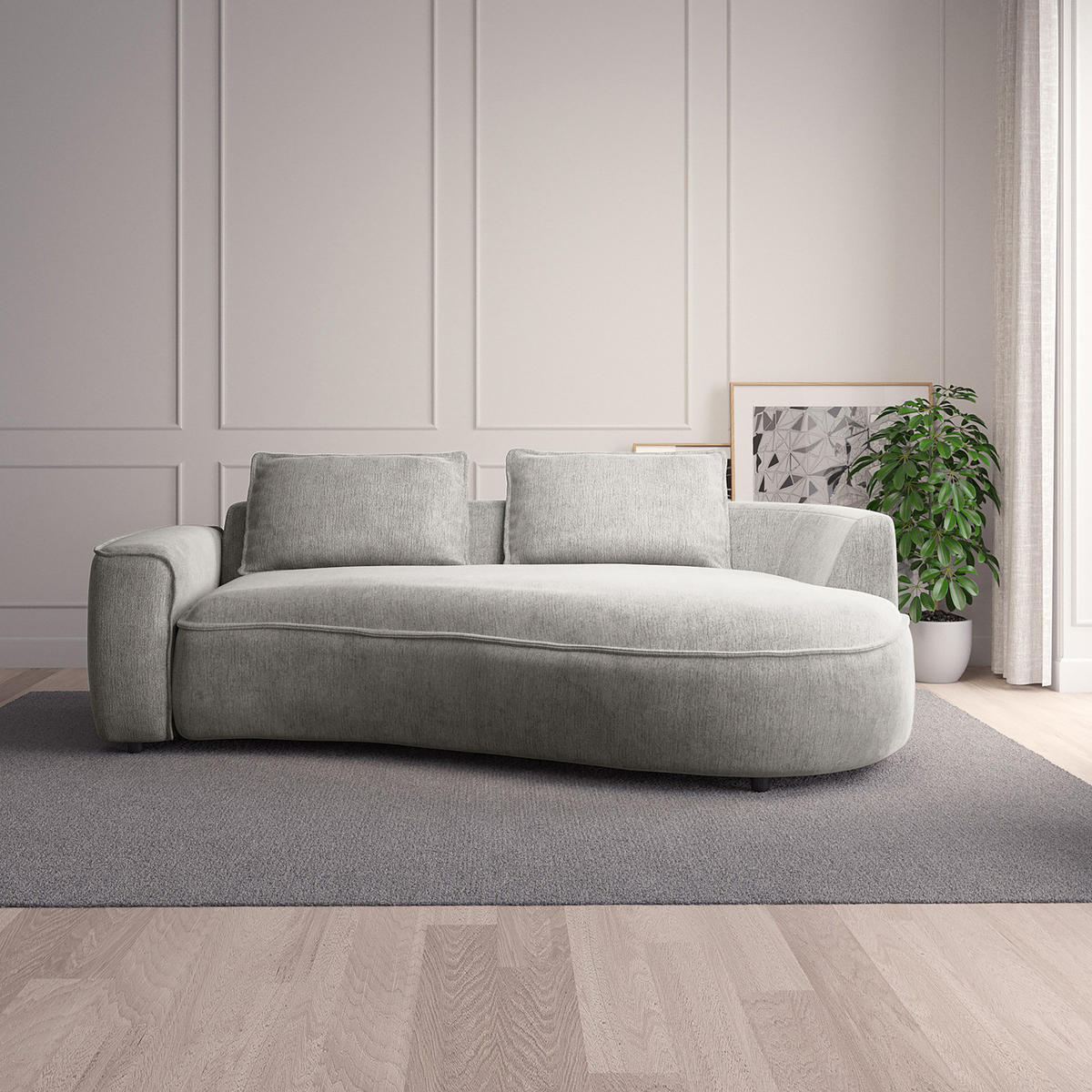2,5-SITZER SOFA - Hellgrau/Schwarz, Kunststoff/Textil (217/82/146cm) - home24