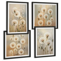 BILDER SET 4er Set - 50x50 cm & 40x60 cm Schwarzer Rahmen - Weiße Löwenzahnblüten auf hellem Hintergrund - Schwarz, Kunststoff (50/50cm) - TULUP