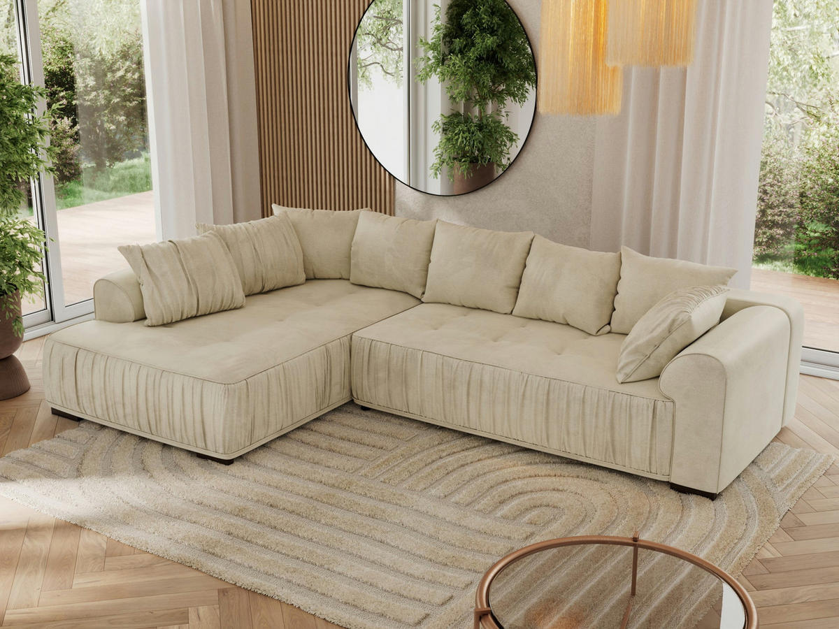 ECKSOFA ORTA Beige Boucle - Links - Beige/Schwarz, Textil (325/200cm) - MKS
