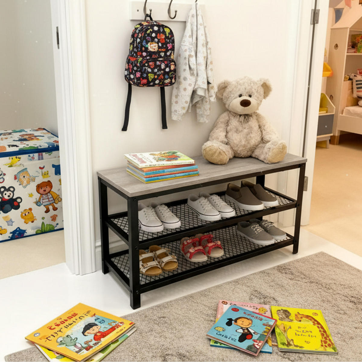 SCHUHBANK - Multicolor, Holzwerkstoff/Kunststoff (100/45/30cm) - Relaxdays