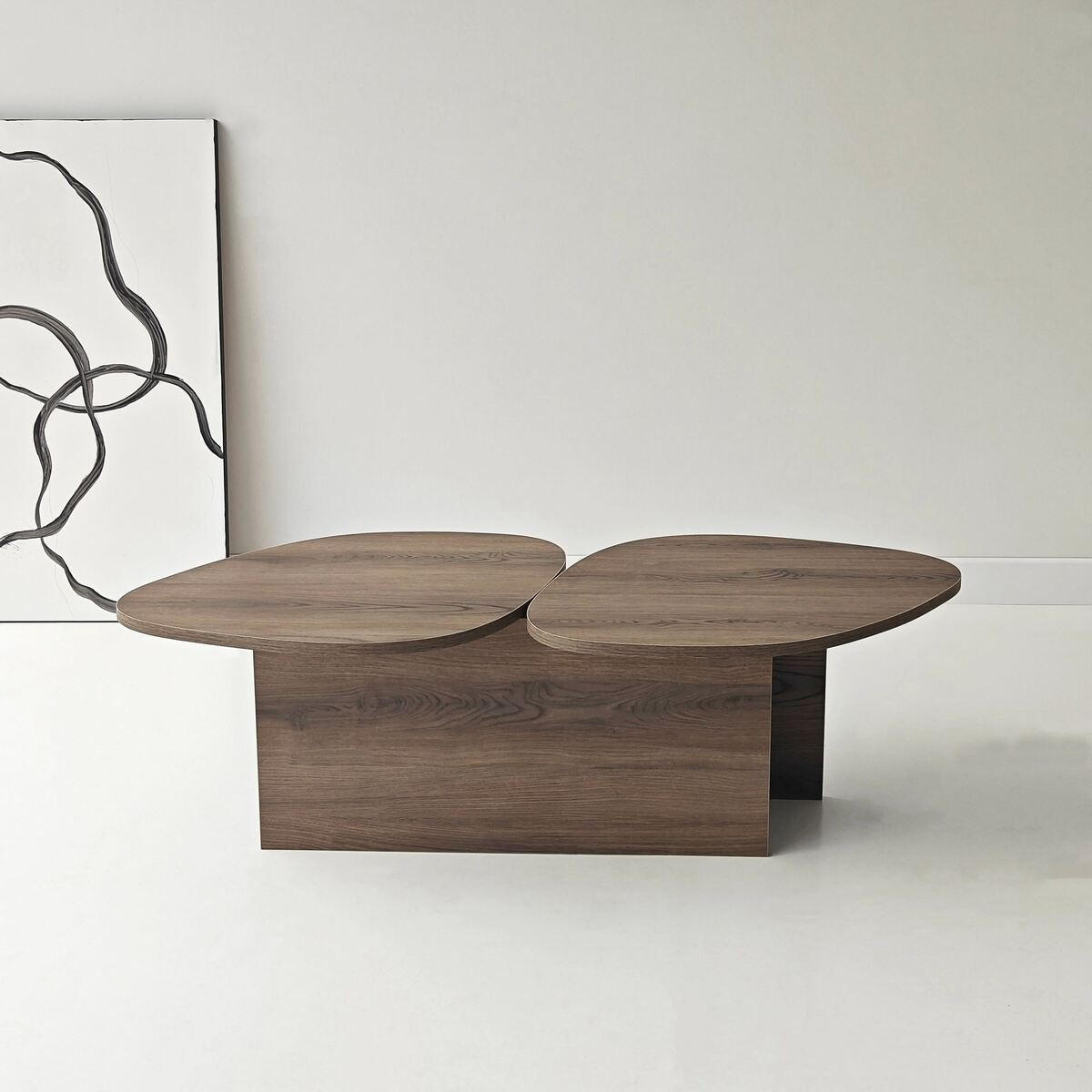 COUCHTISCH mit doppelter Platte in organischer Form 125/60/38 cm - Naturfarben, Holzwerkstoff (125/60/38cm) - Calicosy