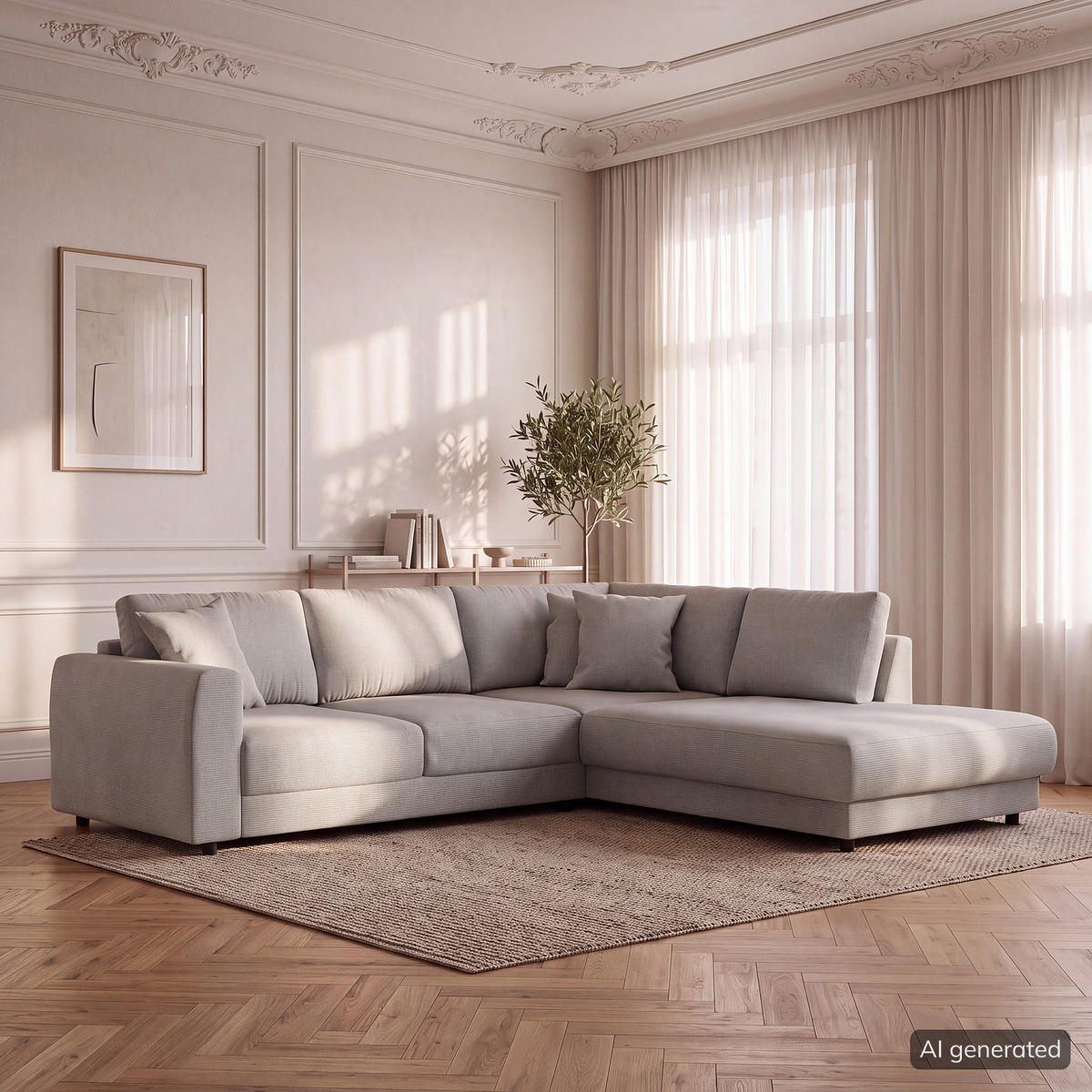 ECKSOFA mit Ottomane - Schwarz/Grau, Holz/Kunststoff (267/254cm) - home24
