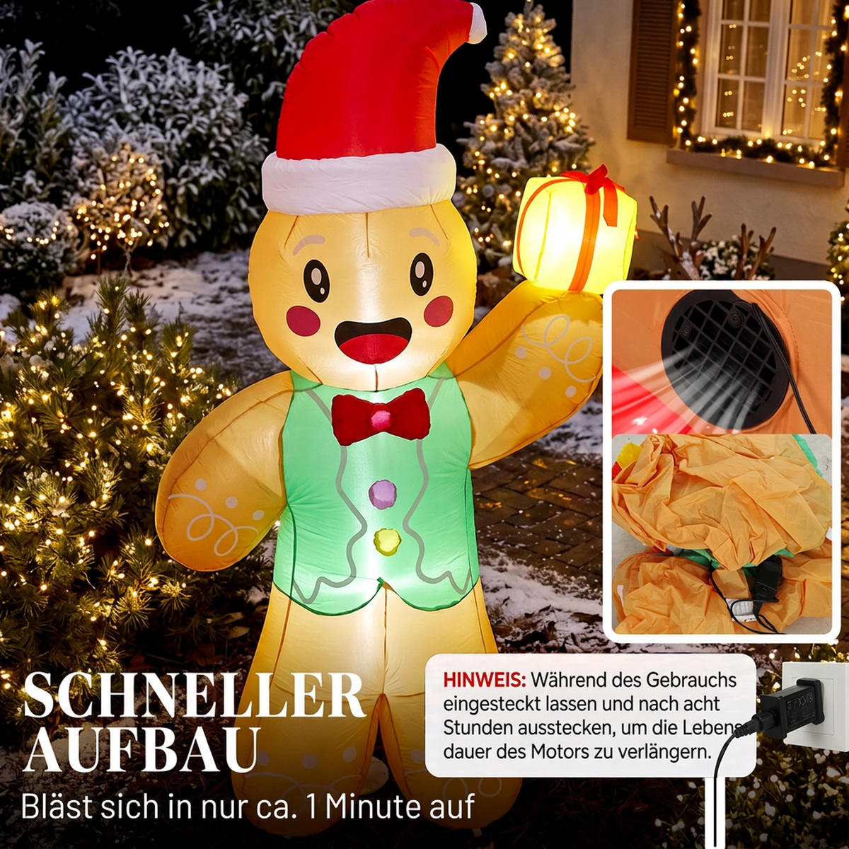 AUFBLASBARE Weihnachtsdekoration Polyester Hellbraun - Hellbraun, Textil (60/250/135cm) - Outsunny