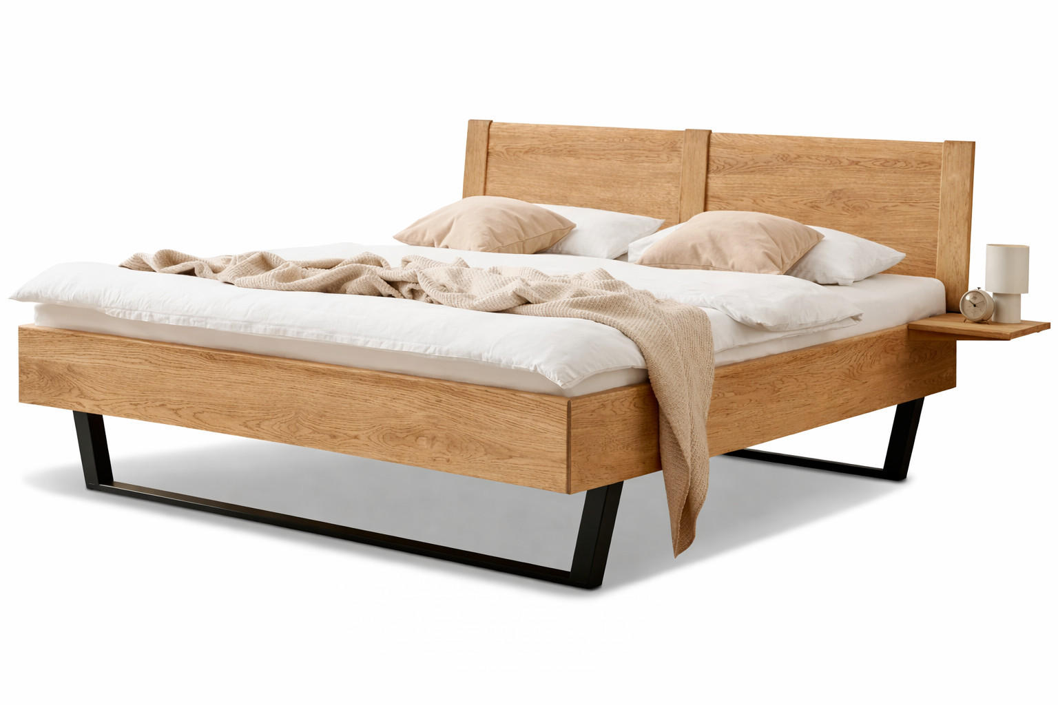 MASSIVHOLZBETT Premium 605 - wildeiche-natur-geölt - Hellbraun, Holz (180/200cm) - BED BOX