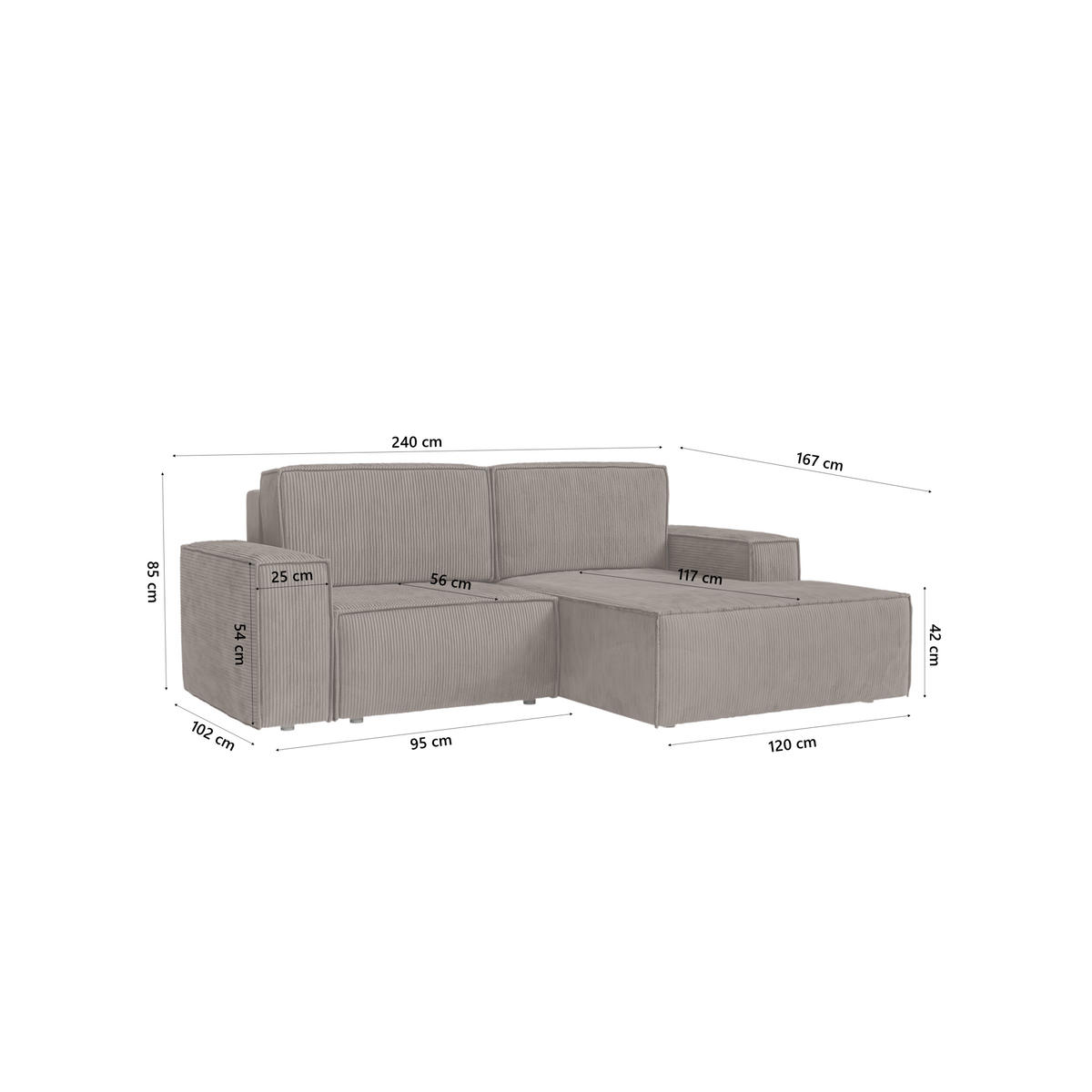 ECKSOFA KOKKO MINI mit Schlaffunktion, Dunkelbraun - Dunkelbraun, Textil (240/167cm) - Fedve
