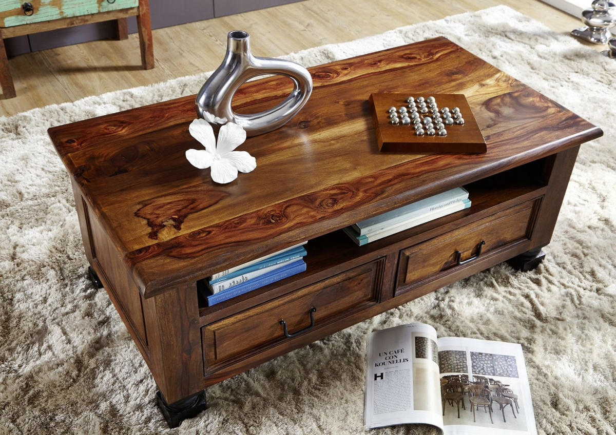 COUCHTISCH Sheesham 115x60x45 braun lackiert NEW BOSTON #203 - Braun, Holzwerkstoff (60/115/45cm) - Massivmoebel24