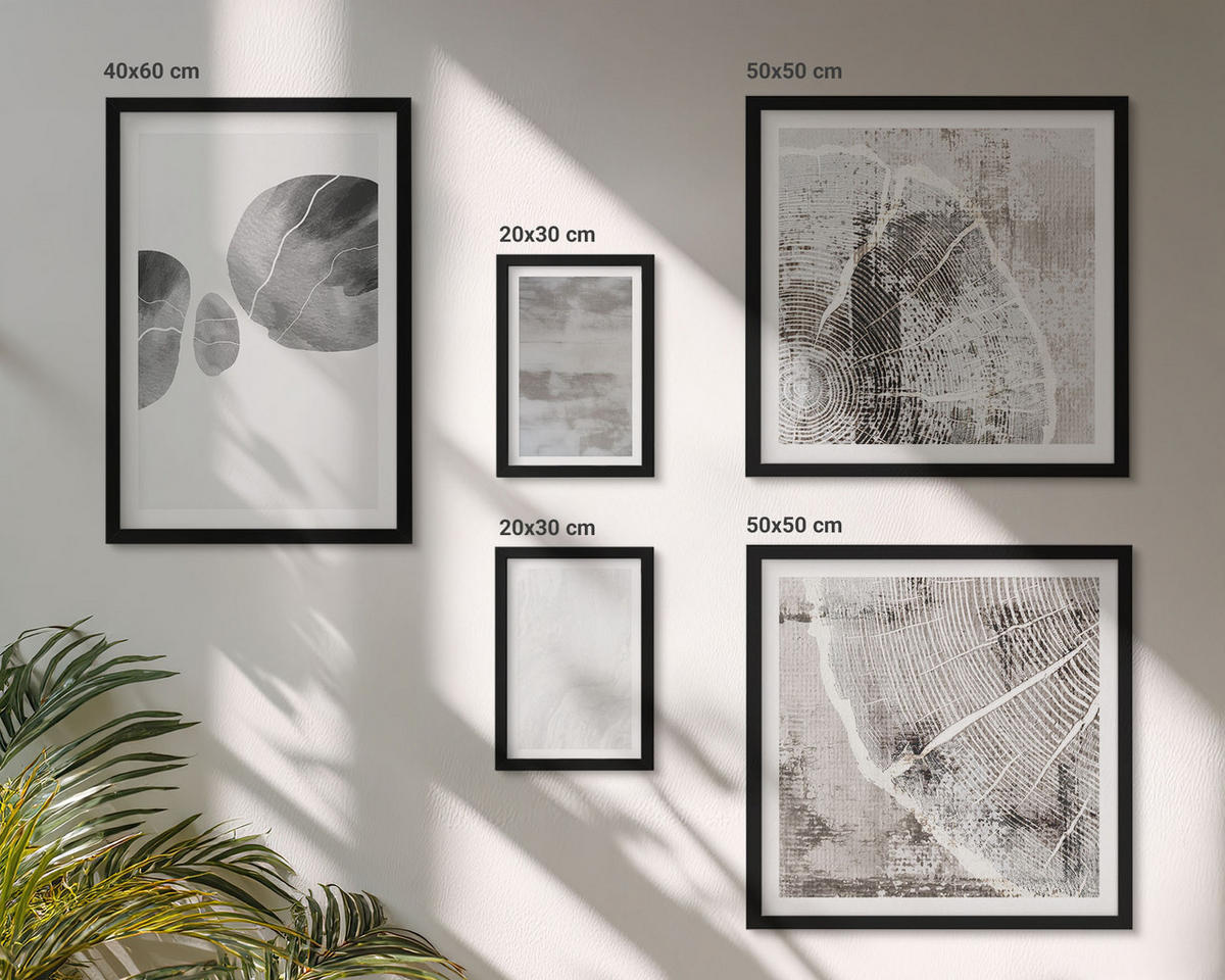 BILDER SET 5er Set - 50x50 cm & 20x30 cm & 40x60 cm Schwarzer Rahmen - Abstrakte moderne Formen - Schwarz, Kunststoff (40/60cm) - TULUP
