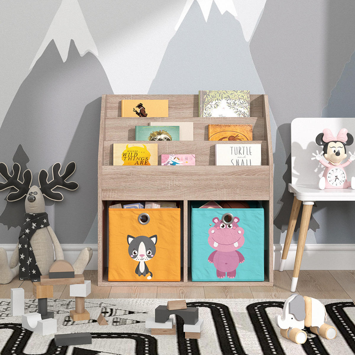 KINDERREGAL Luigi Sonoma 72 x 79 cm mit 2 Faltboxen opt.1 - Sonoma Eiche, Holzwerkstoff (72/79/30.7cm) - Vicco
