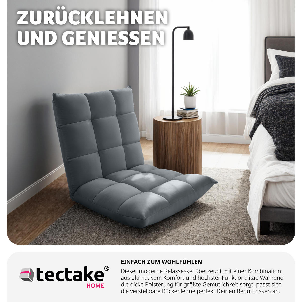 RELAXSESSEL Snooze ,108 x 57 x 13,5 cm,grau - Grau, Textil (57/13.5/108cm) - tectake