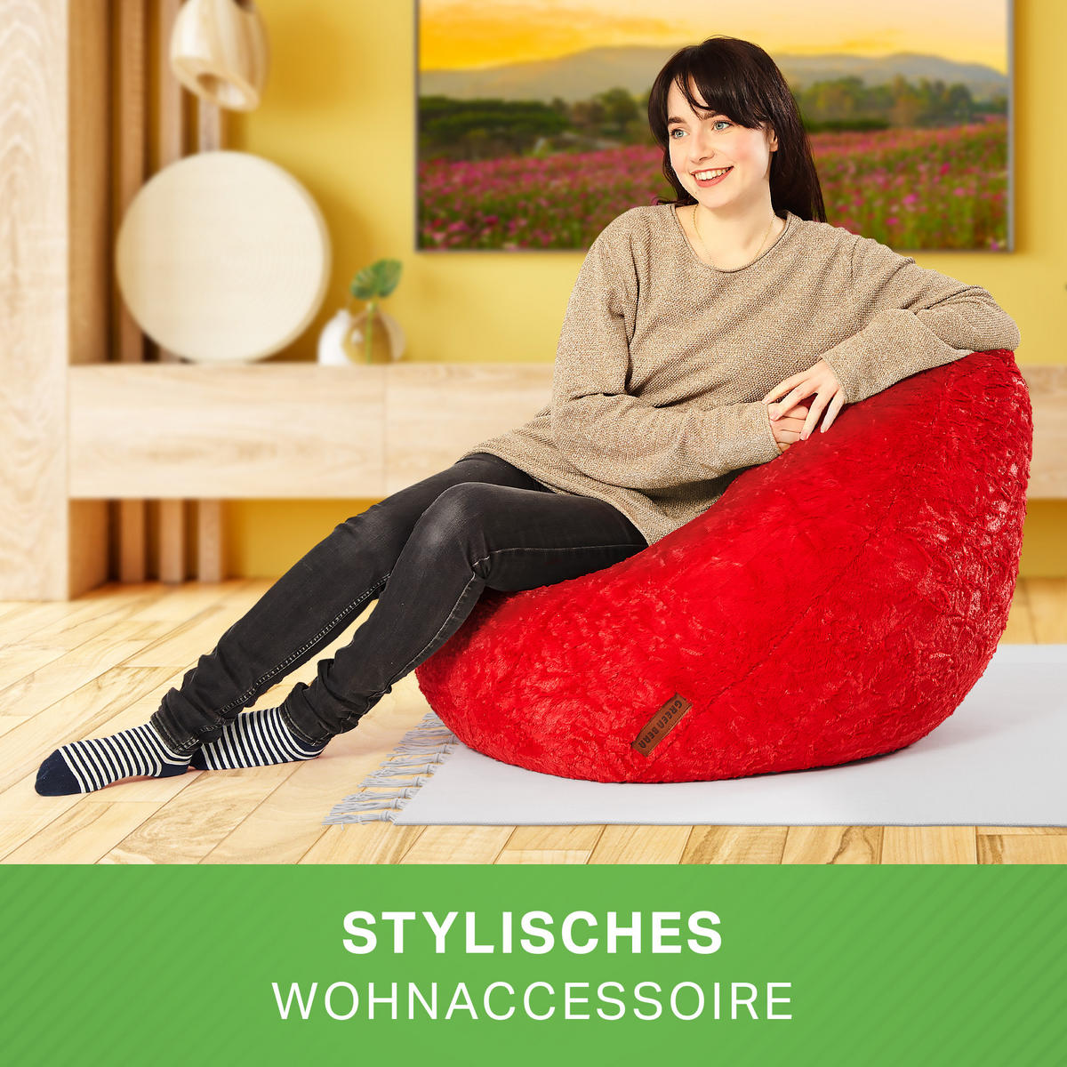 SITZSACK "Plüsch" 60x45x45cm - 120L - Rot, Textil (45/60/45cm) - Green Bean