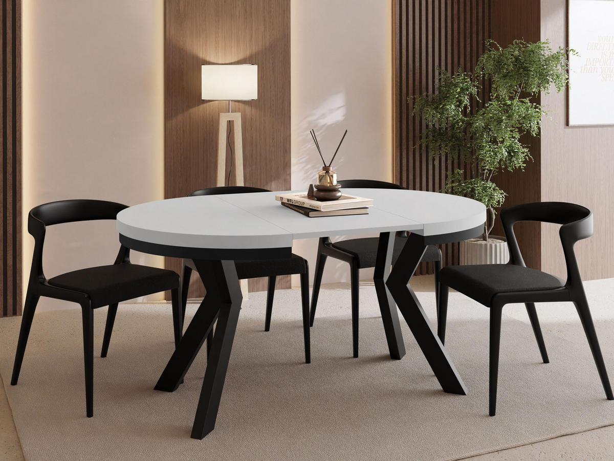 ESSTISCH Savio Neo rund ausziehbar verlängerbar, Weiß 80-130/80/77 cm - Schwarz/Weiß, Holz/Holzwerkstoff (80/80/77cm) - WFL GROUP