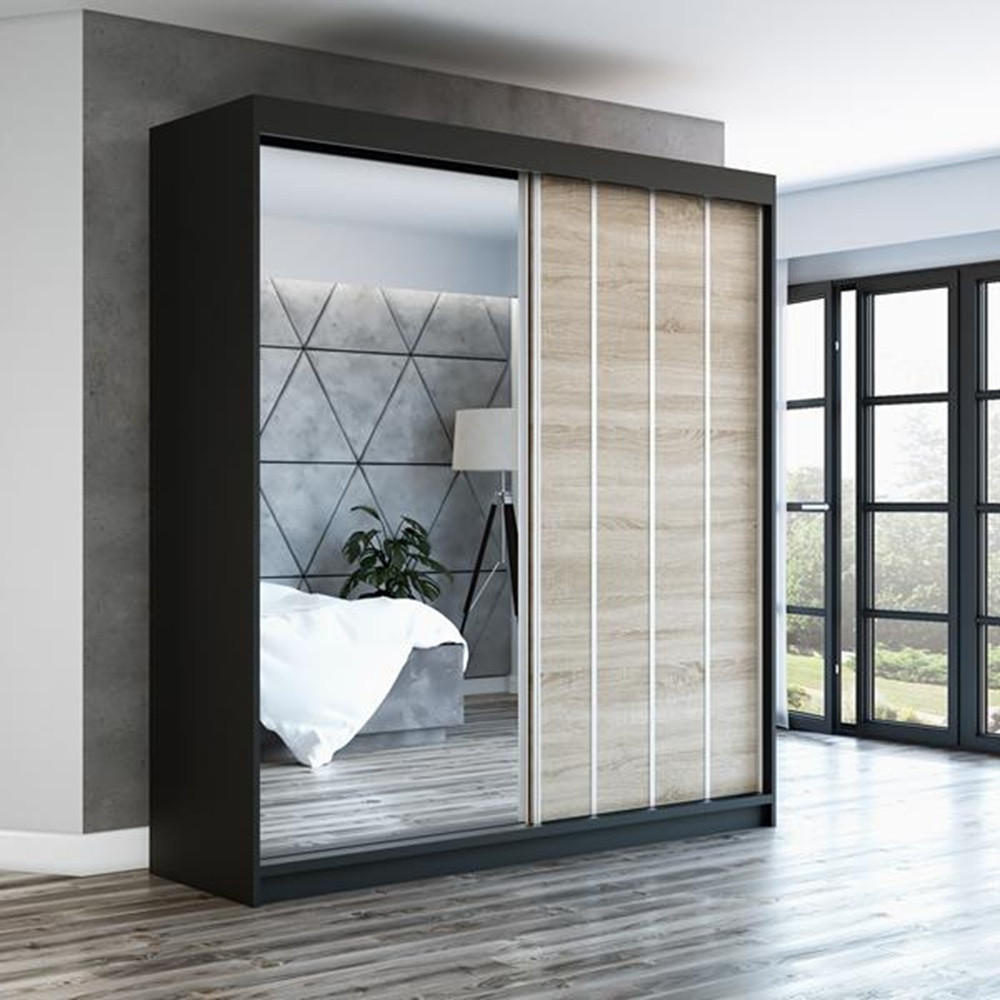 SCHWEBETÜRENSCHRANK 180 CM GLIDE Farbe: Schwarz , sonoma - Schwarz/Braun, Holzwerkstoff (180/215/59.5cm) - A&J MöbelLand