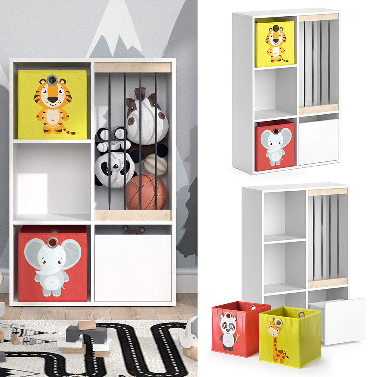 KINDERREGAL Luigi Weiß 72 x 107.8 cm mit 2 Faltboxen opt.2 - Weiß, Holzwerkstoff (29.2/107.8/72cm) - Vicco